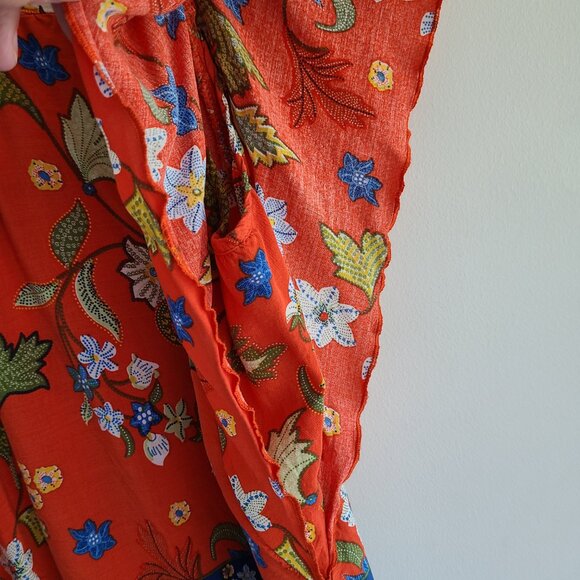 Flutter Sleeve Peasant Tunic Top 3X Floral Boho Lightweight Red Blue - Picture 7 of 10